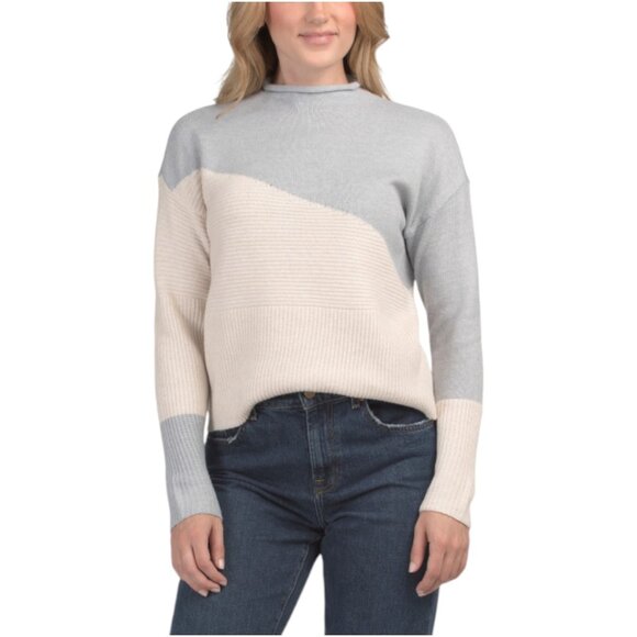 CHLOE & JASMINE Color Block Directional Ribbed Pullover Sweater - Picture 1 of 2